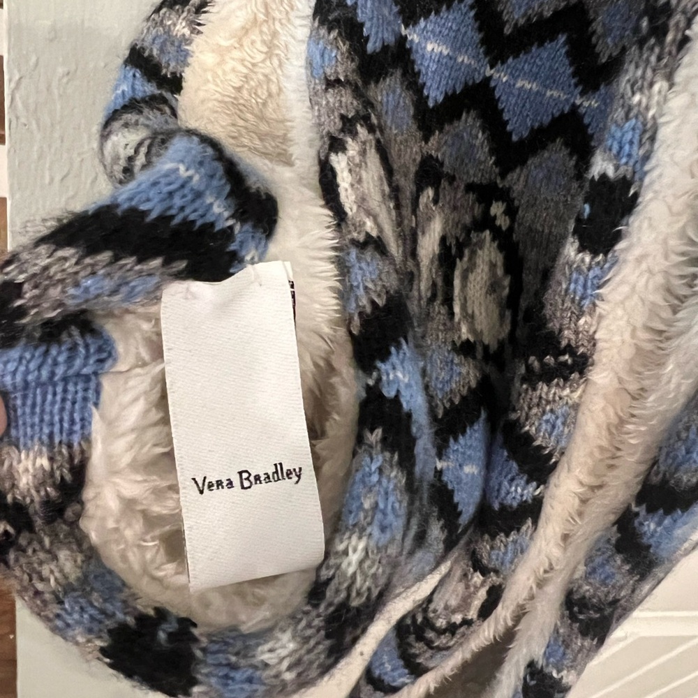 Vera Bradley Penguin Knit Infinity Scarf Fleece Lined Blue Black Winter Cozy - Picture 4 of 5